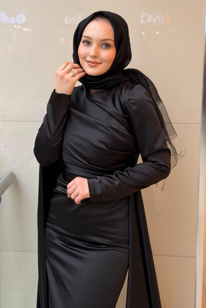 Fashion Night Pelerinli Saten Abiye Elbise