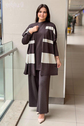Ghisa Sim Merserize İpli Tunik Yelek Pantolon 3lü Set Takım
