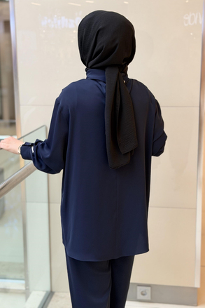 Ghisa Dik Yaka Asimetrik Kesim Tunik Pantolon Takım