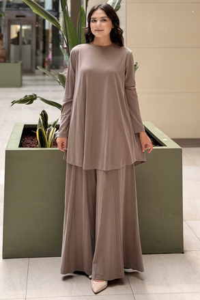 Nurcan Çetin Basic Tunik Nervürlü Pantolon Takım
