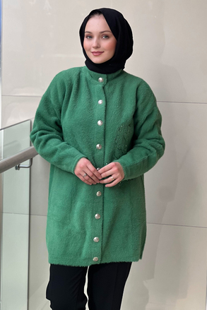 Nuss Önden Çıtçıtlı Pul Payet Çiçek Nakışlı Angora Hırka
