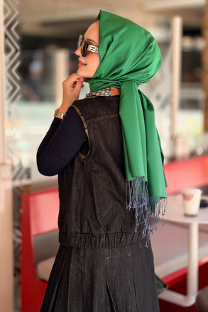 Twist Fularlı Denim Yelek