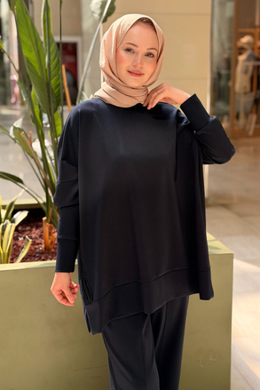 Ghisa Kolu Ve Yanı Triko Kombinli Tunik Pantolon Takım