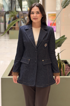 Ceremony Cebi Broş Detaylı Örme Denim Ceket