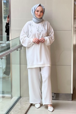 Ghisa Baget Taşlı Ribanalı Pantolonlu Takım