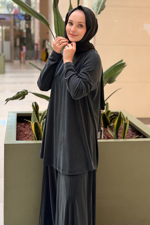 Nurcan Çetin Basic Tunik Nervürlü Pantolon Takım