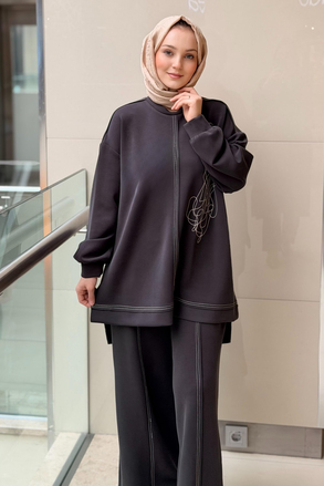 Nurcan Çetin Random Desenli Spor Dikişli Tunik Pantolon Takım