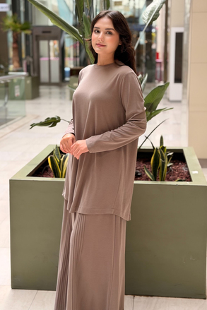 Nurcan Çetin Basic Tunik Nervürlü Pantolon Takım