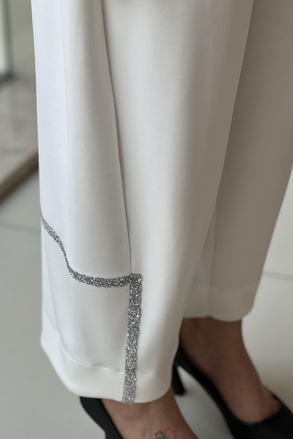 Ghisa Göğsü Şerit Taşlı Şifon Detaylı Tunik Pantolon Takım