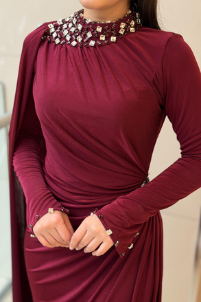 Fashion Nigth Yaka Ve Beli Taş Detaylı Abiye Elbise
