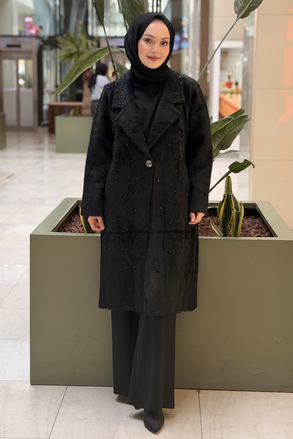 Fuat Gürşen Çakma İnci Ve Taş İşlemeli Ara Boy Angora Kaban