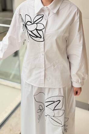 Ghisa Biye Çiçek Nakışlı Gömlek Etek Takım