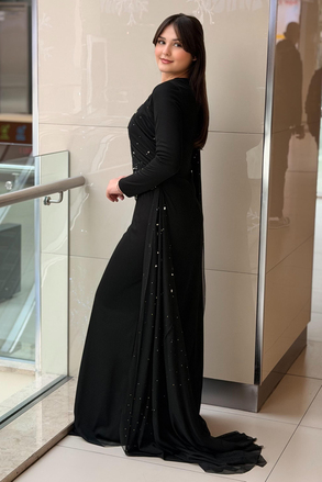 Fashion Night Drapeli Taş İşlemeli Tül Abiye Elbise