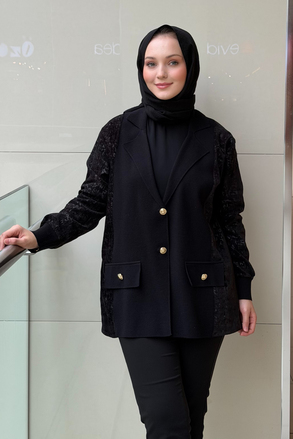 Ghisa Triko Kadife Kombinli Ceket Hırka