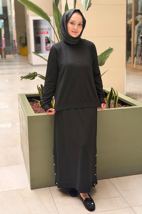 Nuss Basic Tunik Eteği Düğme Detaylı Merserize Takım