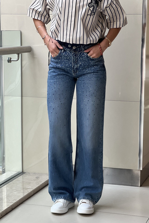 İpekyol Hotfix Baskılı Wide Leg Fit Jean Pantolon