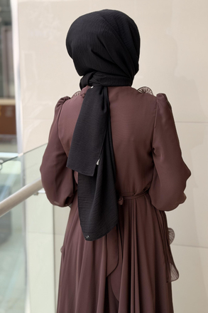 Matex Fırfır Detaylı Pliseli Şifon Abiye Elbise