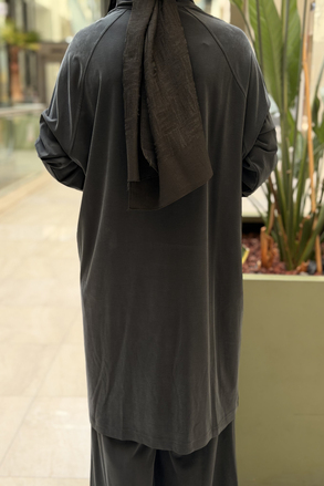 Heddy Bürümcük Kumaş Kombinli Yarım Fermuarlı Tunik Pantolon Takım