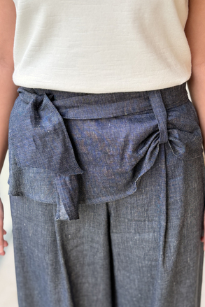 Ceremony Keten Denim Önden Bağlama Detaylı Bol Paça Pantolon