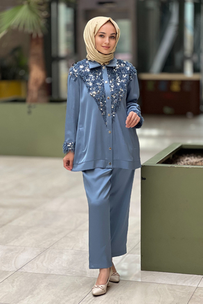 Ghisa Gömleği Tüğ Detaylı Pantolonlu Takım