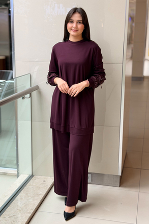 Nurcan Çetin Kolları Büzgü Efektli Tunik Pantolon Takım