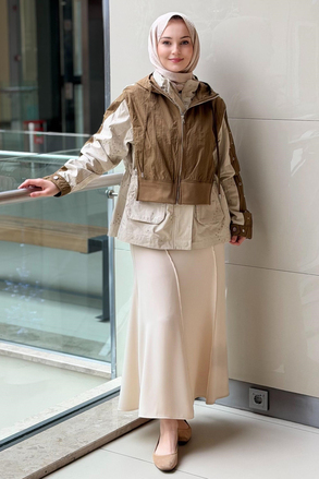Twist Çift Parça Görünüm Colorblock Mont