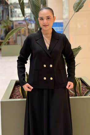 Nuss Kruvaze Yaka Blazer Düğmeli Kısa Merserize Ceket