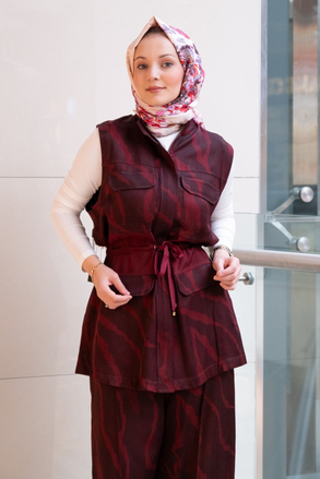 Ghisa Kamuflaj Desenli Bel Büzgülü Yelek Pantolon Takım