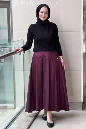 Ghisa Yanı Düğmeli Çan Kesim Pamuk Etek