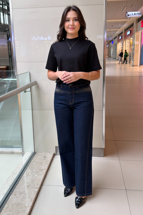 Twist Kumaş Mix Wide Leg Jean Pantolon