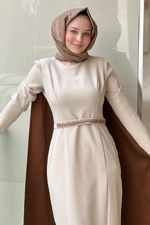 White Corner El İşi Taş İşlemeli Kaftan Abiye