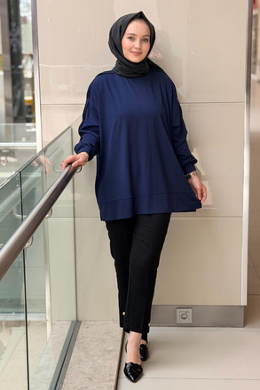 Tığ Triko İşlemeli Kol Oversize Tunik