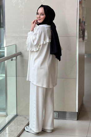 Ghisa Fırfırlı Top Zımbalı Tunik Pantolon Takım
