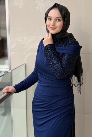 Fashion Night Pırıltı Boncuk İşleme Detaylı Abiye Elbise