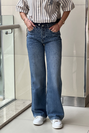 İpekyol Hotfix Baskılı Wide Leg Fit Jean Pantolon