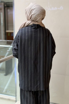 Ceremony İstridye Detaylı Çizgili Pantolonlu Takım