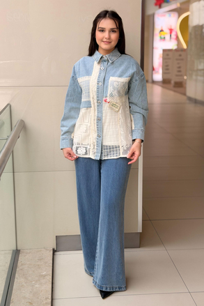 Twist Dantel Ve Kroşe Mix Jean Ceket