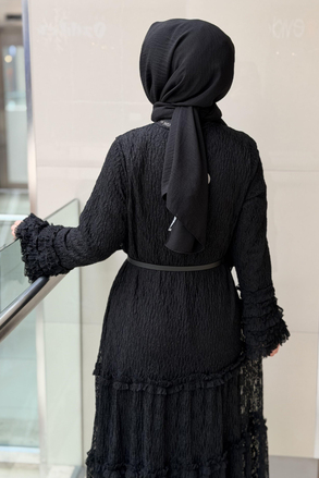 Nurcan Çetin Kolları Ve Etek Ucu Fırfır Detaylı Astarlı Bürümcük Elbise