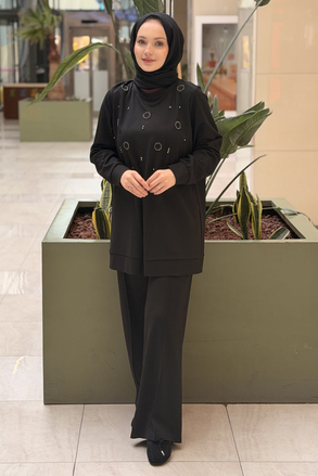 Fuat Gürşen Önü Taş İşlemeli Tunik Pantolon Takım