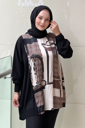 Ghisa Saten Triko Kombinli Desenli Tunik