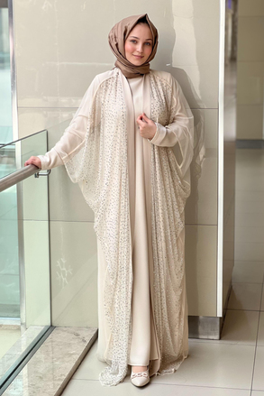 White Corner Taş İşlemeli Tül Abaya