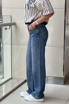 İpekyol Hotfix Baskılı Wide Leg Fit Jean Pantolon