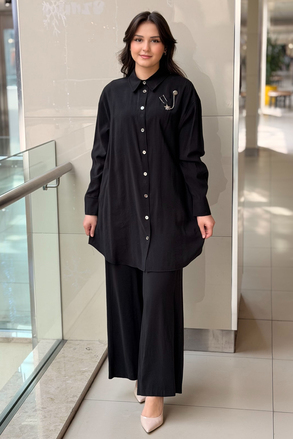 Nurcan Çetin Broş Detaylı Gömlek Pantolon Basic Takım