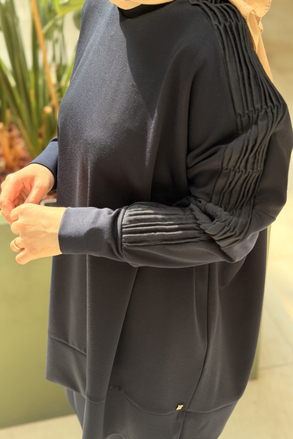 Ghisa Kolu Ve Yanı Triko Kombinli Tunik Pantolon Takım
