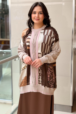 Ghisa Triko Detaylı Desenli Saten Tunik