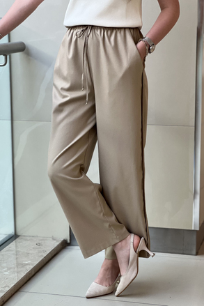 Twist Beli Lastikli Yanları Nervürlü Bol Paça Pantolon