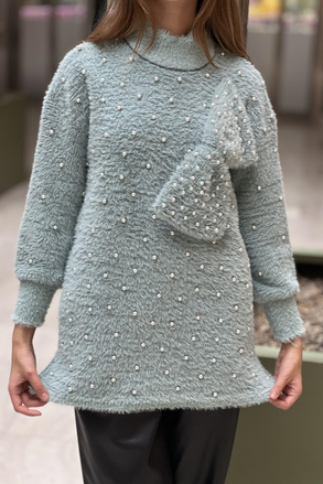 Ghisa Fiyonk Detaylı İncili Angora Kazak