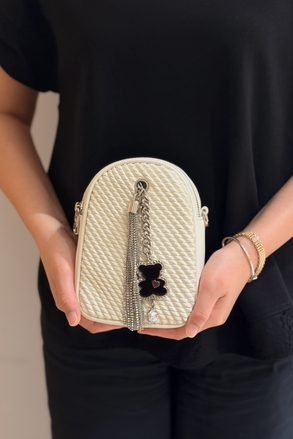 Mahal Bags Örgü Dokulu Çift Fermuarlı Çapraz Çanta