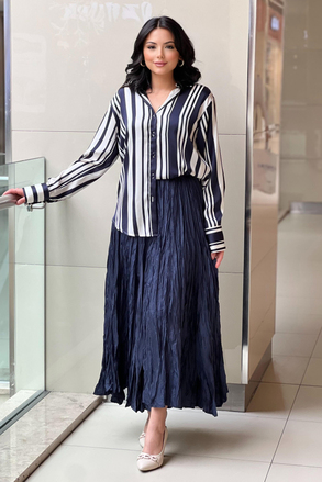 On Fashion Saten Çizgili Gömlek