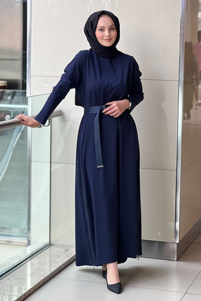 Nurcan Çetin Yanları Fermuarlı Kemerli Elbise